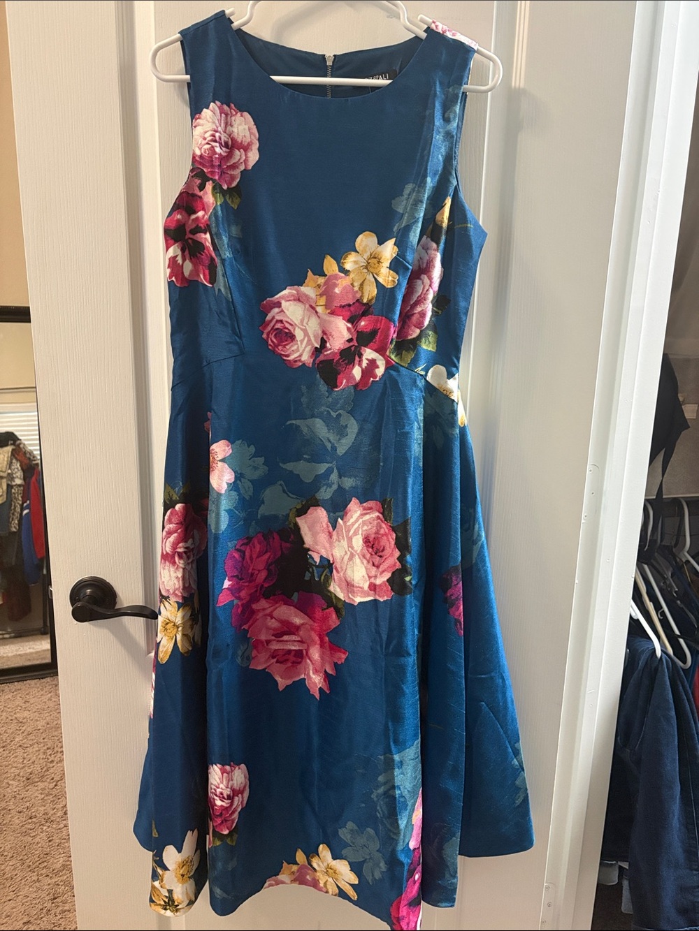 Roz & Ali Teal Floral Fit-and-Flare Dress